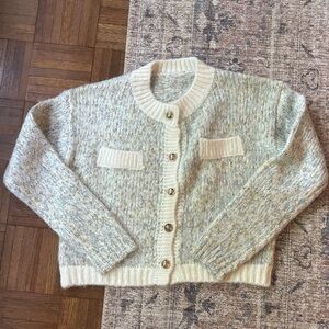 Elegant Cream and gold  Women's Cardigan thick knit lady jacket